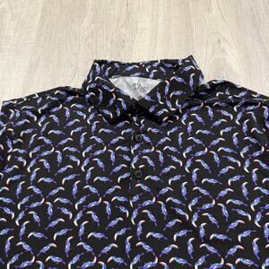 1764 Polo Shirt Large Toucan Bird All Over Print Stretch Performance Golfing